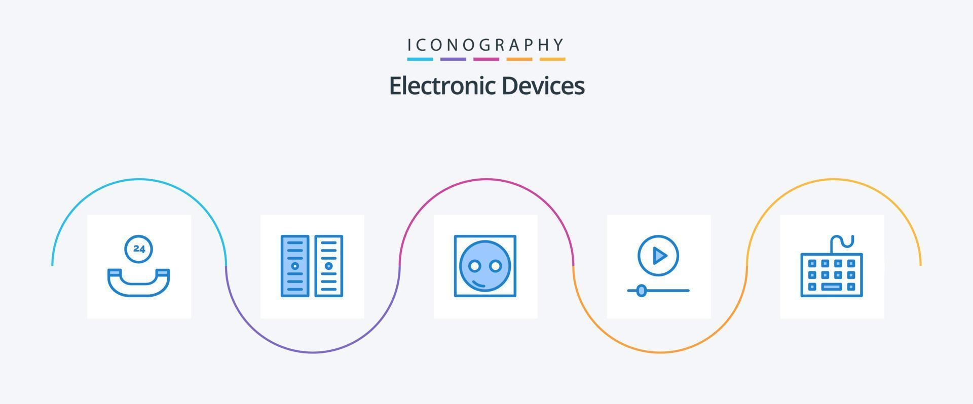 pacote de ícones de 5 dispositivos azuis, incluindo equipamentos. computador. eletrônico. tecnologia. gadgets vetor