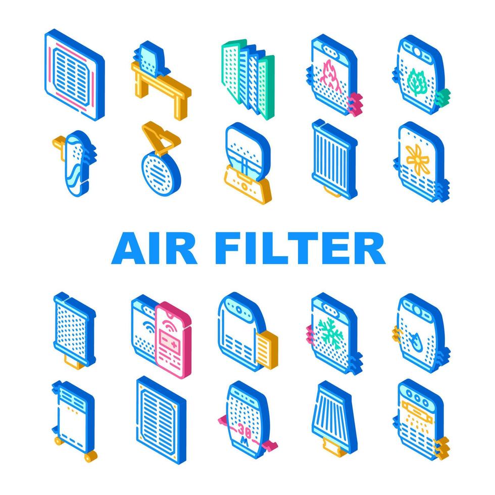 vetor de conjunto de ícones de coleção de acessórios de filtro de ar