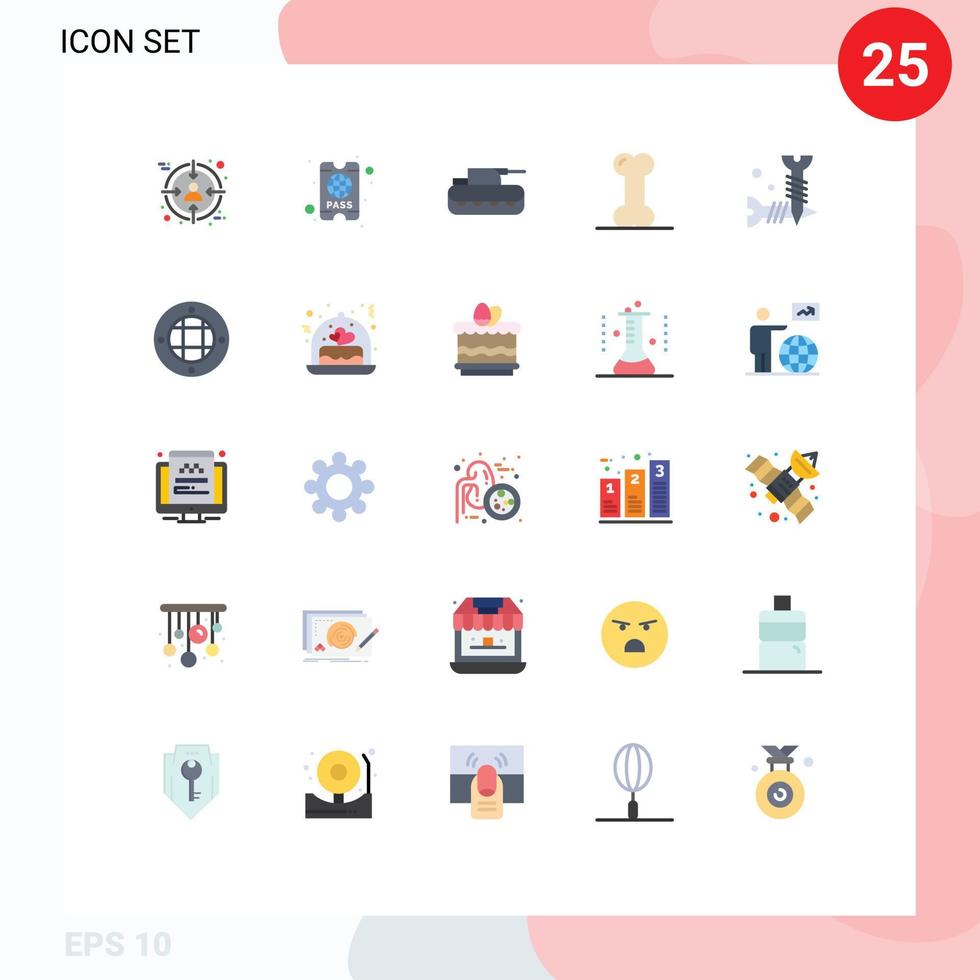 Conceito de 25 cores planas para sites móveis e aplicativos, hardware, parafuso, articulações militares, saúde, elementos de design vetorial editáveis vetor