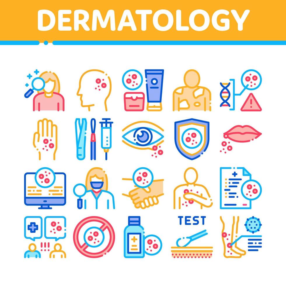 vetor de conjunto de ícones de coleção de cuidados com a pele dermatologia