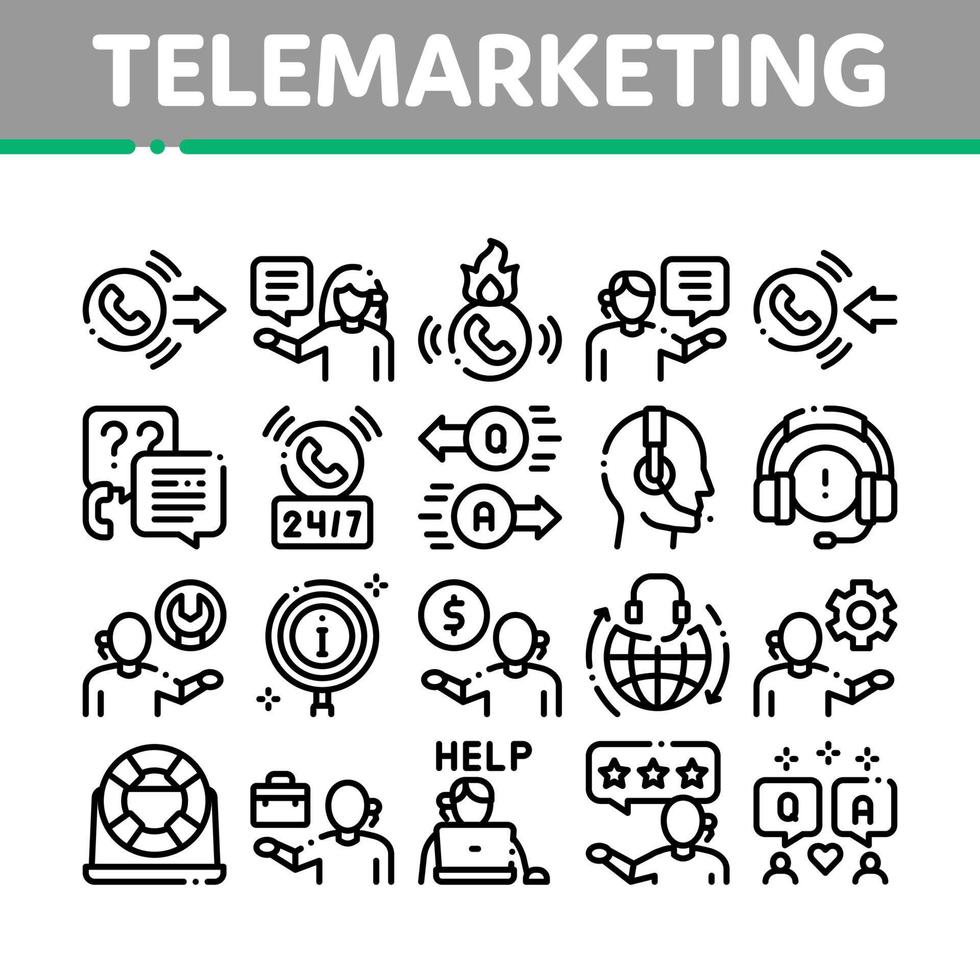 vetor de conjunto de ícones de coleção de venda de telemarketing