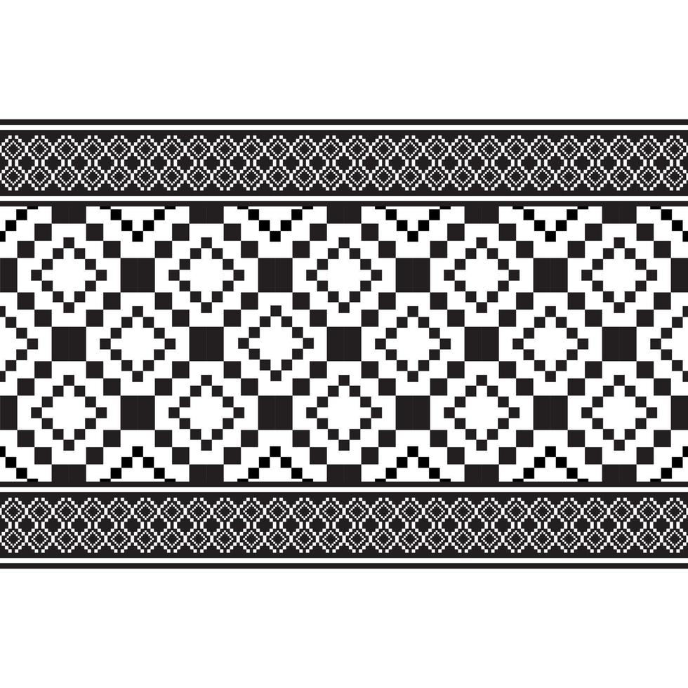 ikat padrão sem emenda horizontal. design de padrão étnico geométrico. design de padrão de tecido preto e branco. ilustração vetorial. vetor