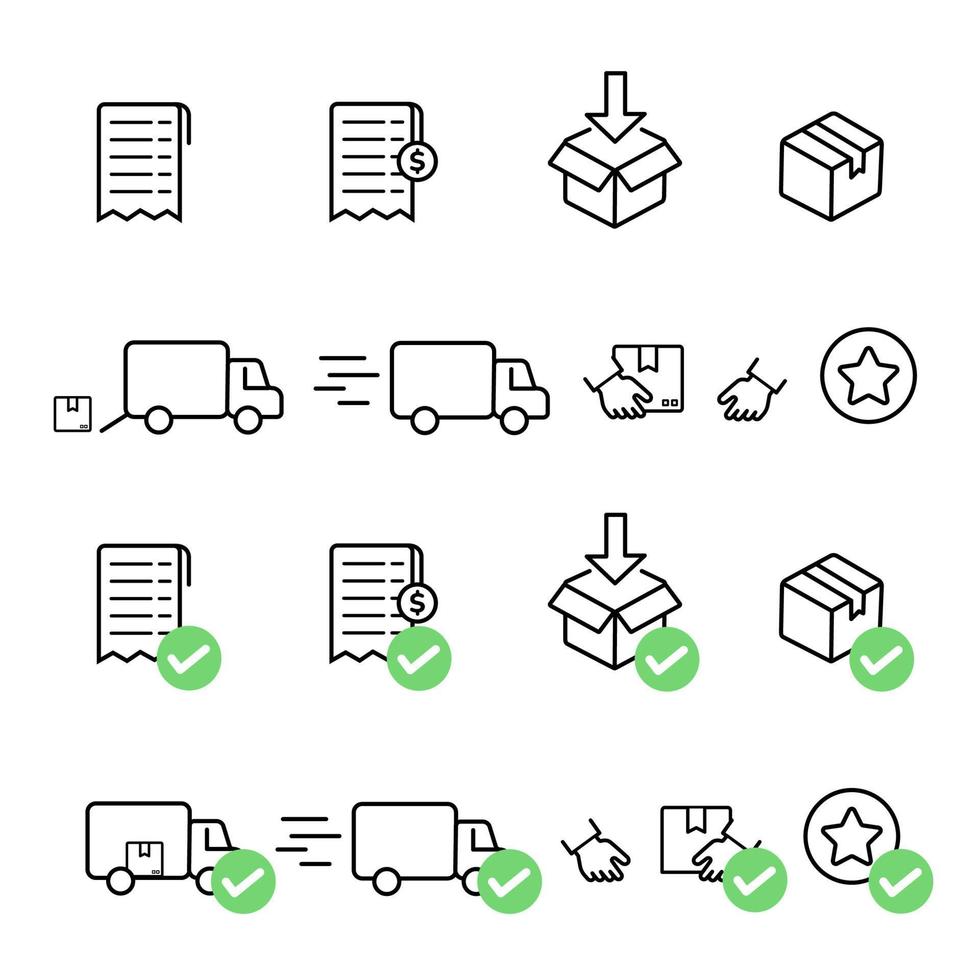 conjunto de ícones relacionados à entrega. conjunto de ícones do processo de envio vetor