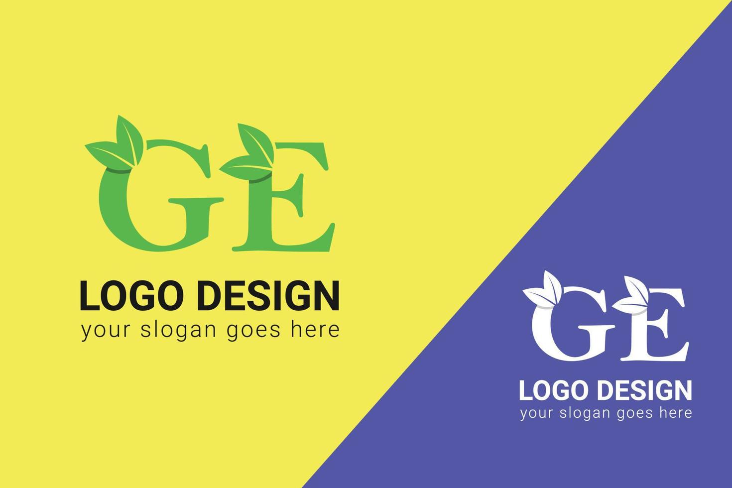 logotipo de letras ecologia ge com folha verde. ge letras eco logotipo com folha. tipo de letra vetorial para pôsteres da natureza, emblema ecológico, identidade vegana, cartões de ervas e botânicos, etc. vetor