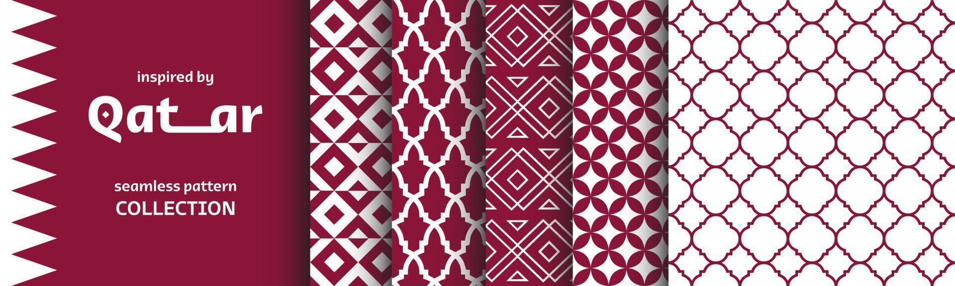 coleção de padrões sem emenda do qatar inspirada na cultura e arte árabe. conjunto de gráficos vetoriais com planos de fundo e texturas. visuais étnicos inspirados no país árabe. vetor