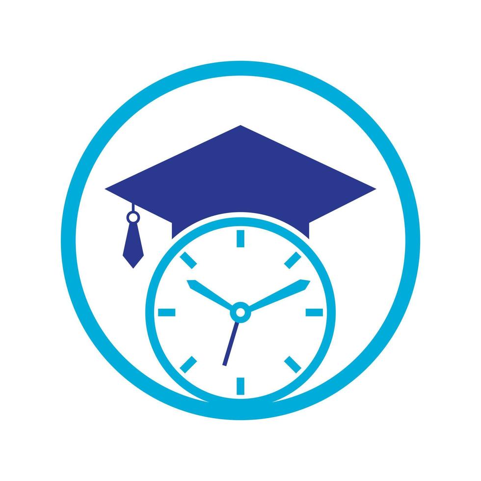 design de logotipo de vetor de tempo de estudo. chapéu de formatura com design de ícone de relógio