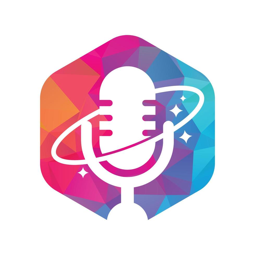 design de logotipo de vetor de planeta de podcast. design de logotipo de podcast de espaço criativo.