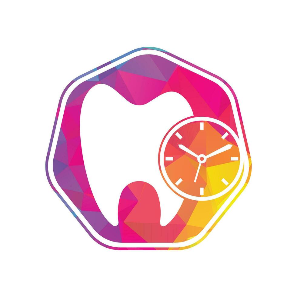 modelo de design de logotipo de vetor de tempo odontológico. design de ícone de dente e relógio humano.