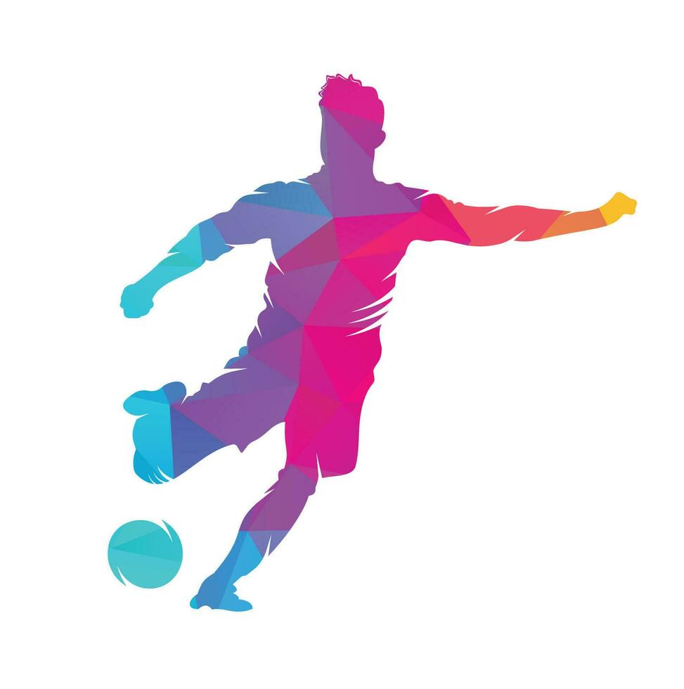 design de logotipo de jogador de futebol e futebol. bola driblando o design do ícone do logotipo do vetor. vetor