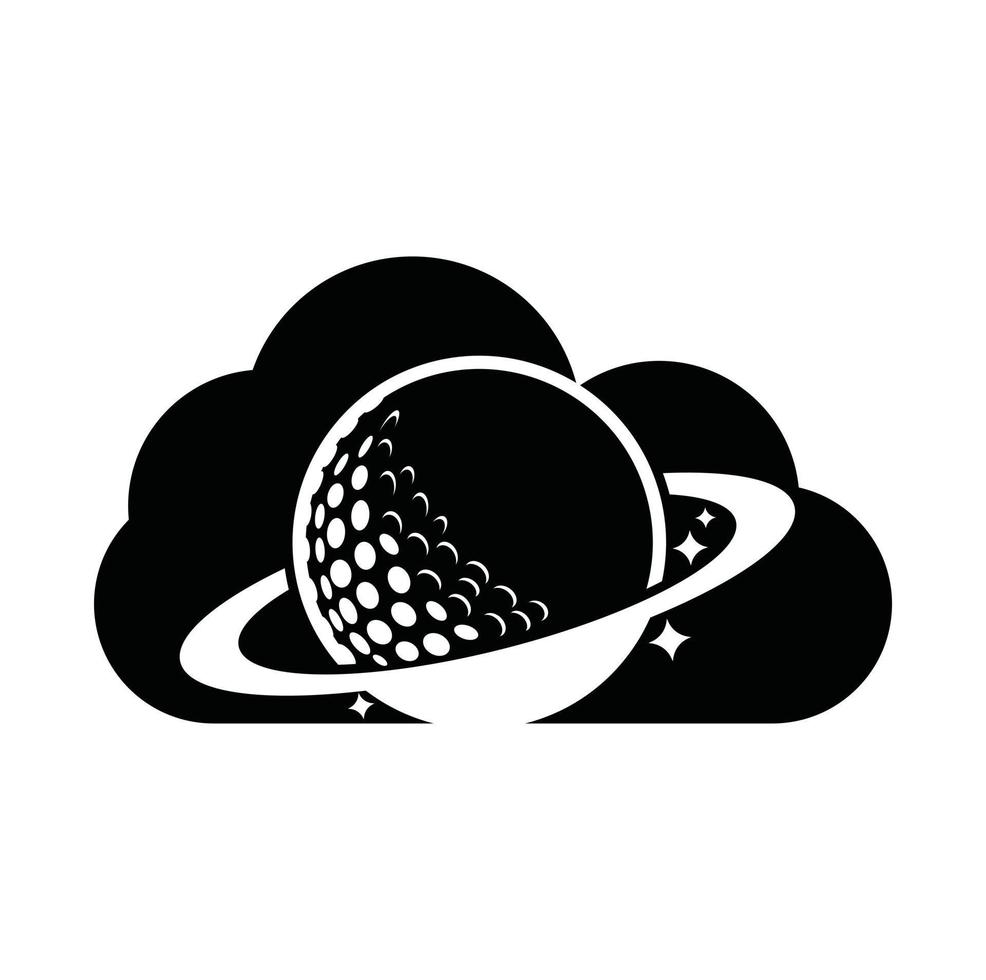 planeta golfe e design de logotipo vetorial em forma de nuvem. modelo de design de logotipo de vetor de bola de golfe e planeta.