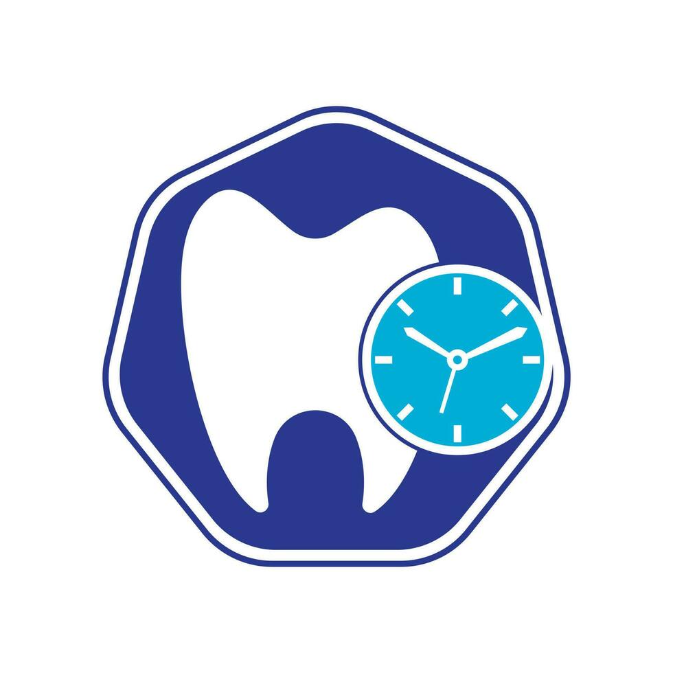 modelo de design de logotipo de vetor de tempo odontológico. design de ícone de dente e relógio humano.