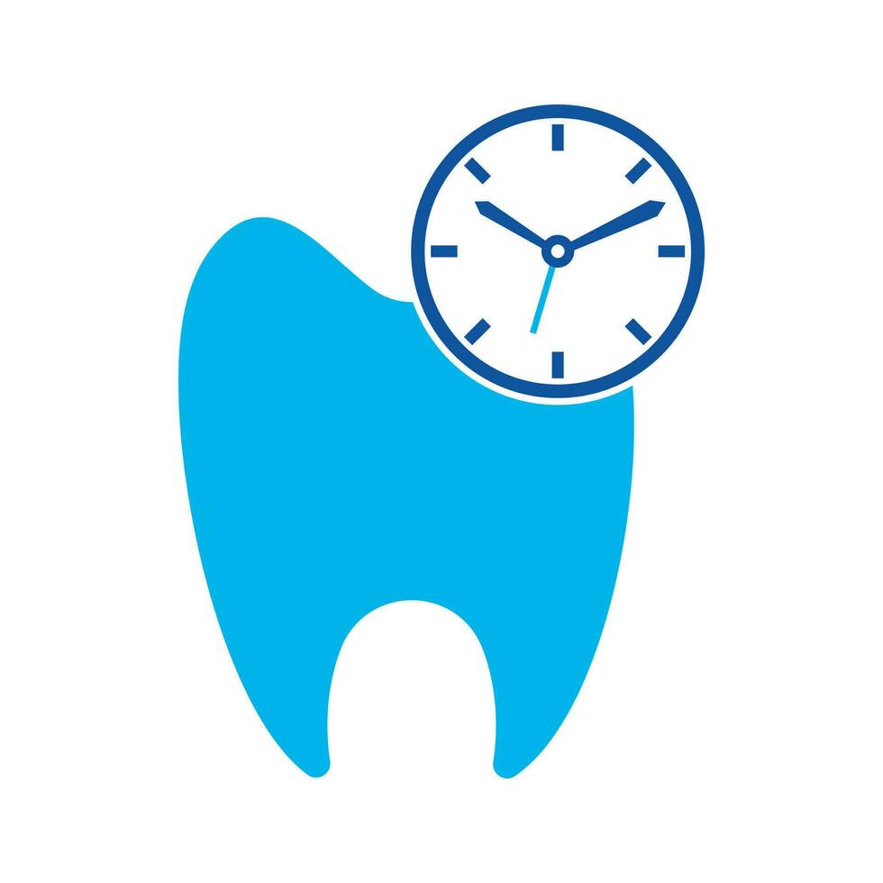 modelo de design de logotipo de vetor de tempo odontológico. design de ícone de dente e relógio humano.