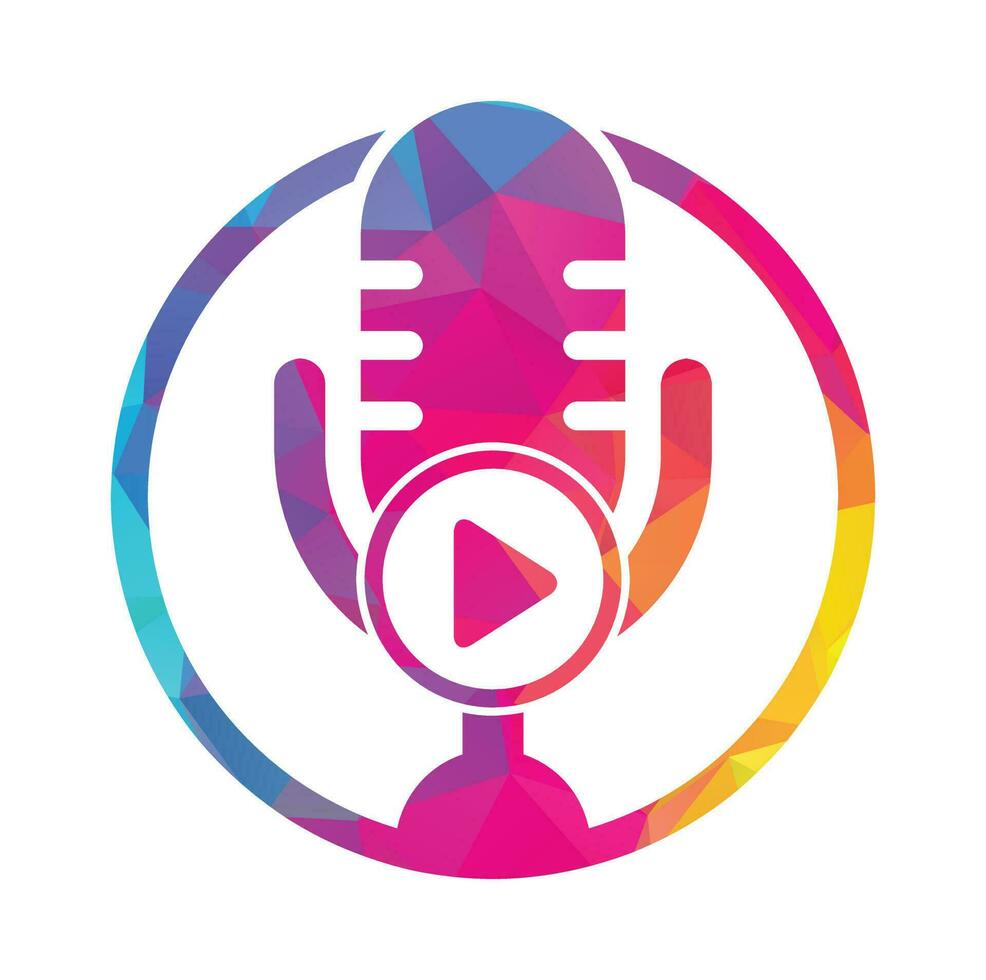 design de modelo de logotipo de podcast de reprodução de vídeo. canal de podcast ou design de logotipo de rádio. vetor