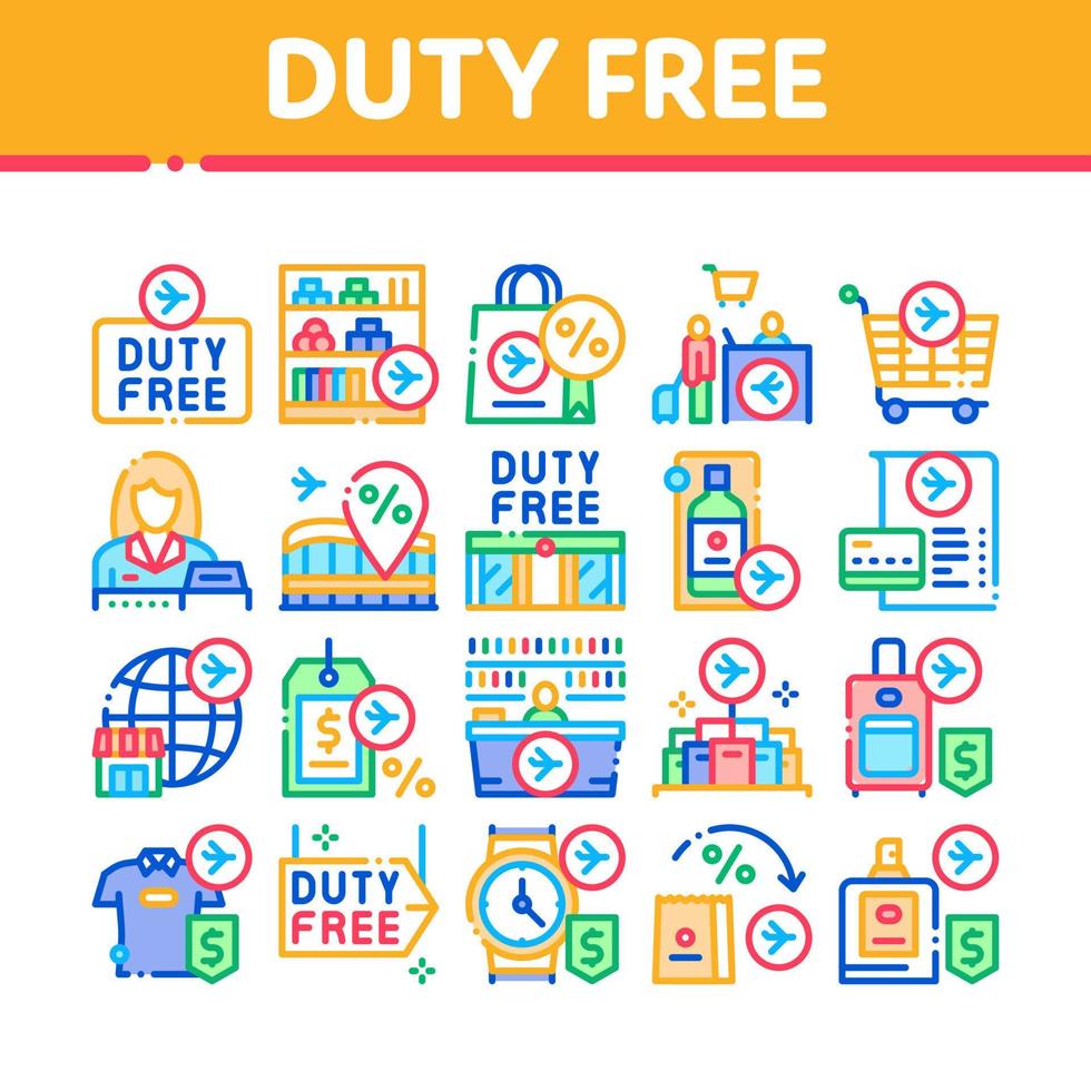 conjunto de ícones de coleção de loja duty free vetor