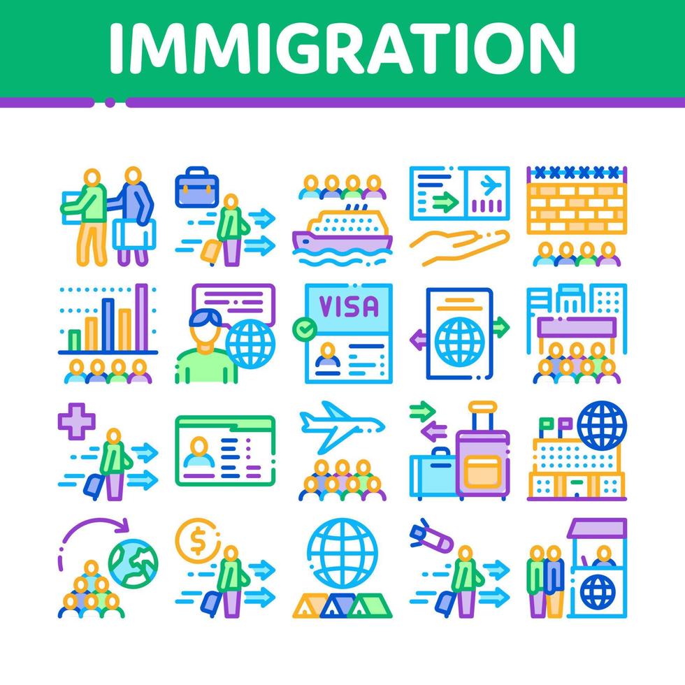 vetor de conjunto de ícones de coleção de refugiados de imigração