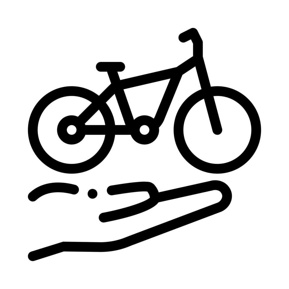 mão segurando a ilustração do contorno do vetor do ícone da bicicleta