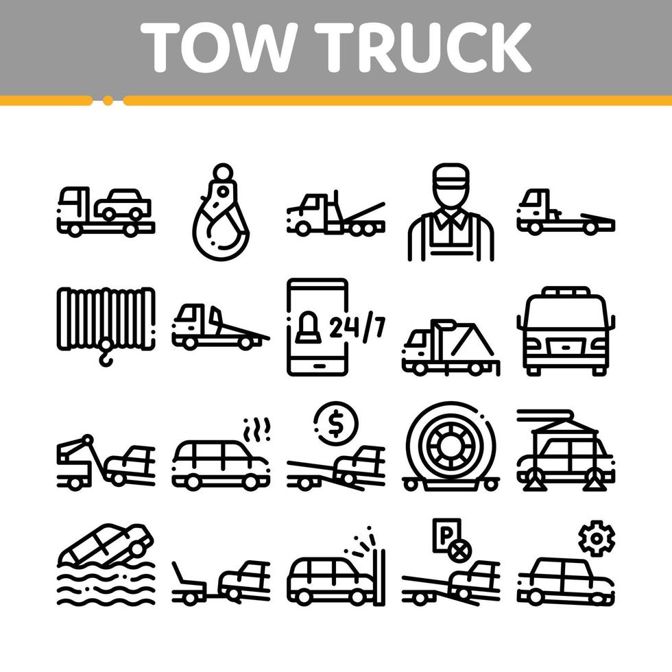 vetor de conjunto de ícones de coleção de transporte de caminhão de reboque