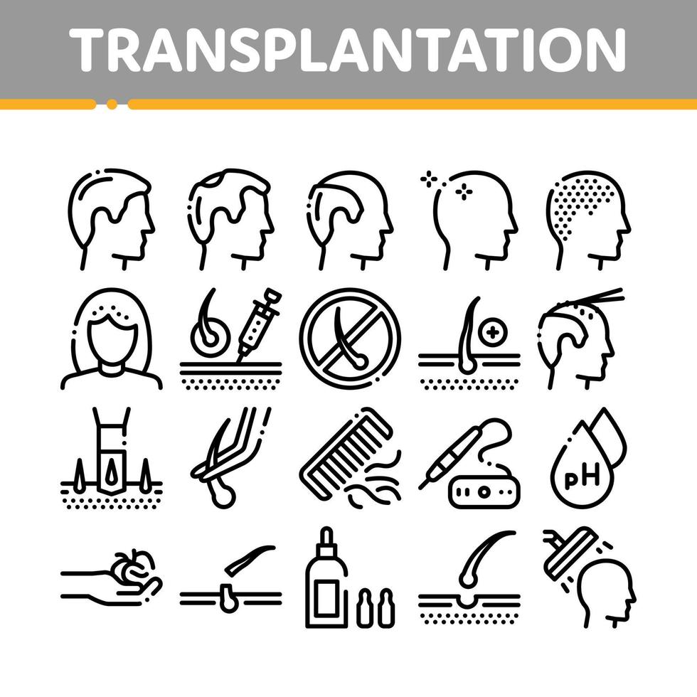 vetor de conjunto de ícones de coleção de transplante de cabelo