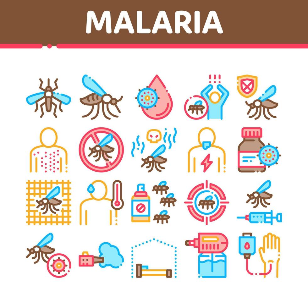 vetor de conjunto de ícones de coleção de dengue de doença de malária