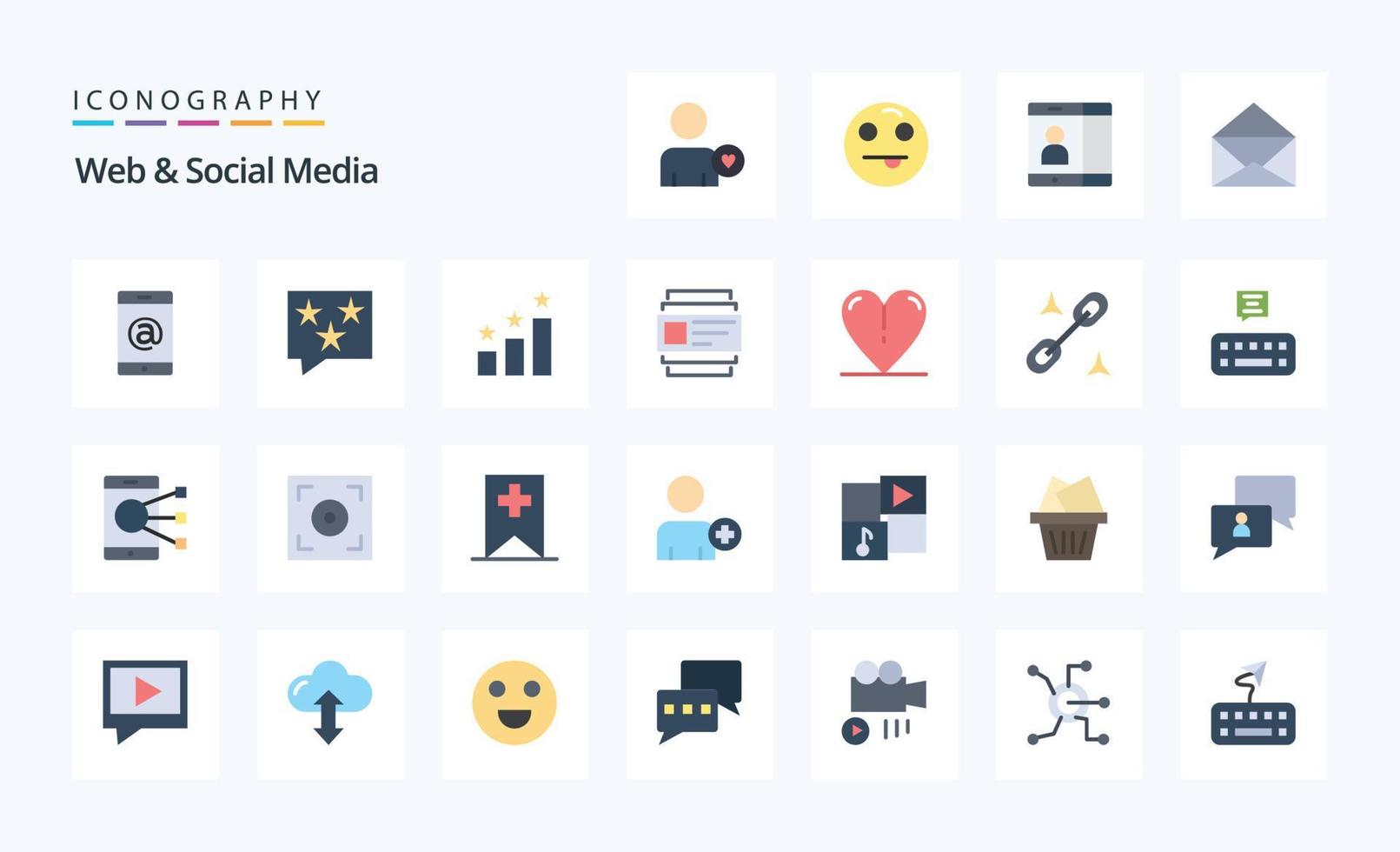 25 pacotes de ícones de cores planas da web e mídias sociais vetor