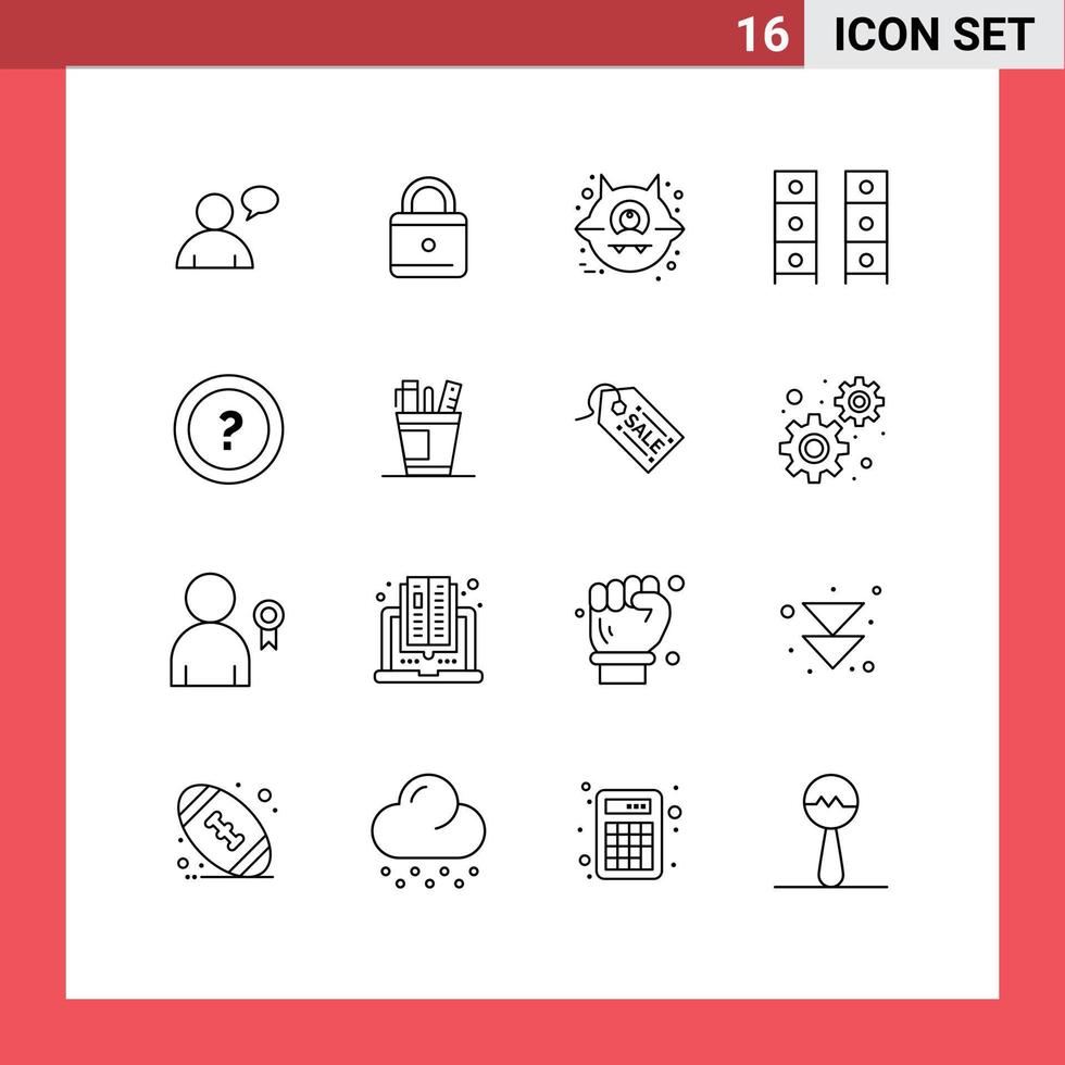 16 sinais de contorno universal símbolos de pergunta pergunte ao halloween sobre escritório desenhar elementos de design de vetores editáveis
