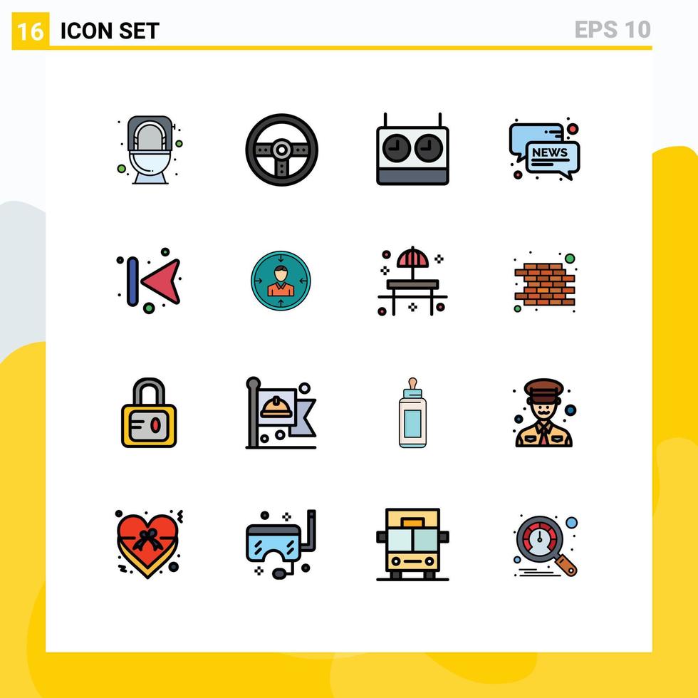 grupo de símbolos de ícone universal de 16 linhas cheias de cores planas modernas de setas para trás conversa de notícias de xadrez editáveis elementos de design de vetor criativo