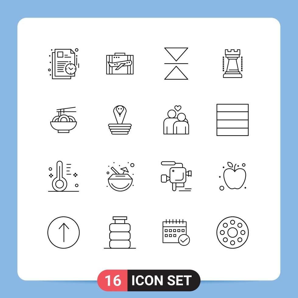 conjunto de 16 sinais de símbolos de ícones de interface do usuário modernos para jogos de esportes bagagem entretenimento espelho elementos de design de vetores editáveis