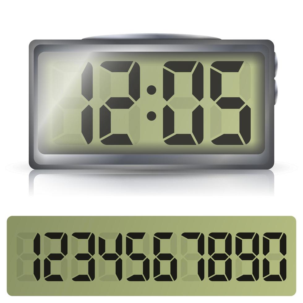 vetor de despertador digital. relógio digital clássico com display lcd. isolado