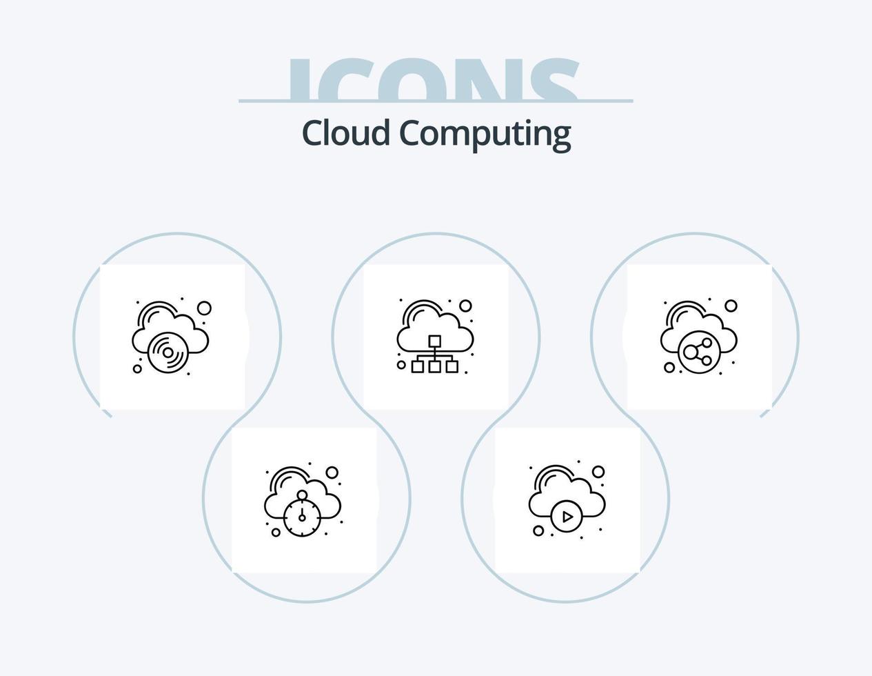 pacote de ícones de linha de computação em nuvem 5 design de ícones. info. download. imprimir. nuvem vetor