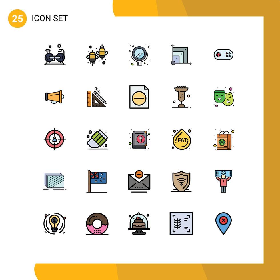 25 interface do usuário linha cheia pacote de cores planas de sinais e símbolos modernos de sistema de ajuda escalar sistema de ecologia espelhar elementos de design de vetores editáveis