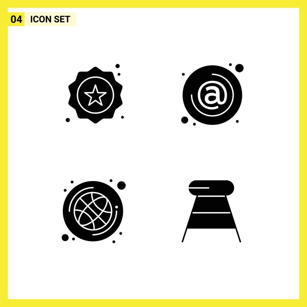 grupo de símbolos de ícone universal de 4 glifos sólidos modernos de bola de crachá compras contato esporte editável elementos de design vetorial vetor