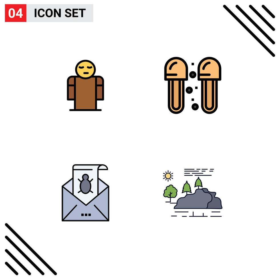 conjunto de 4 sinais de símbolos de ícones de interface do usuário modernos para pessoas de insetos de armas que limpam elementos de design de vetores editáveis