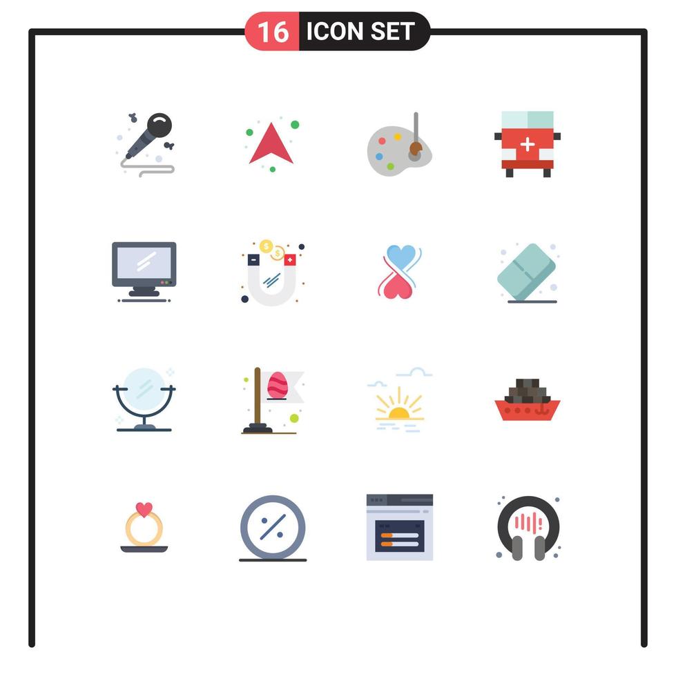 conjunto de 16 sinais de símbolos de ícones de interface do usuário modernos para transporte de computador arte esboço ambulância pacote editável de elementos de design de vetores criativos