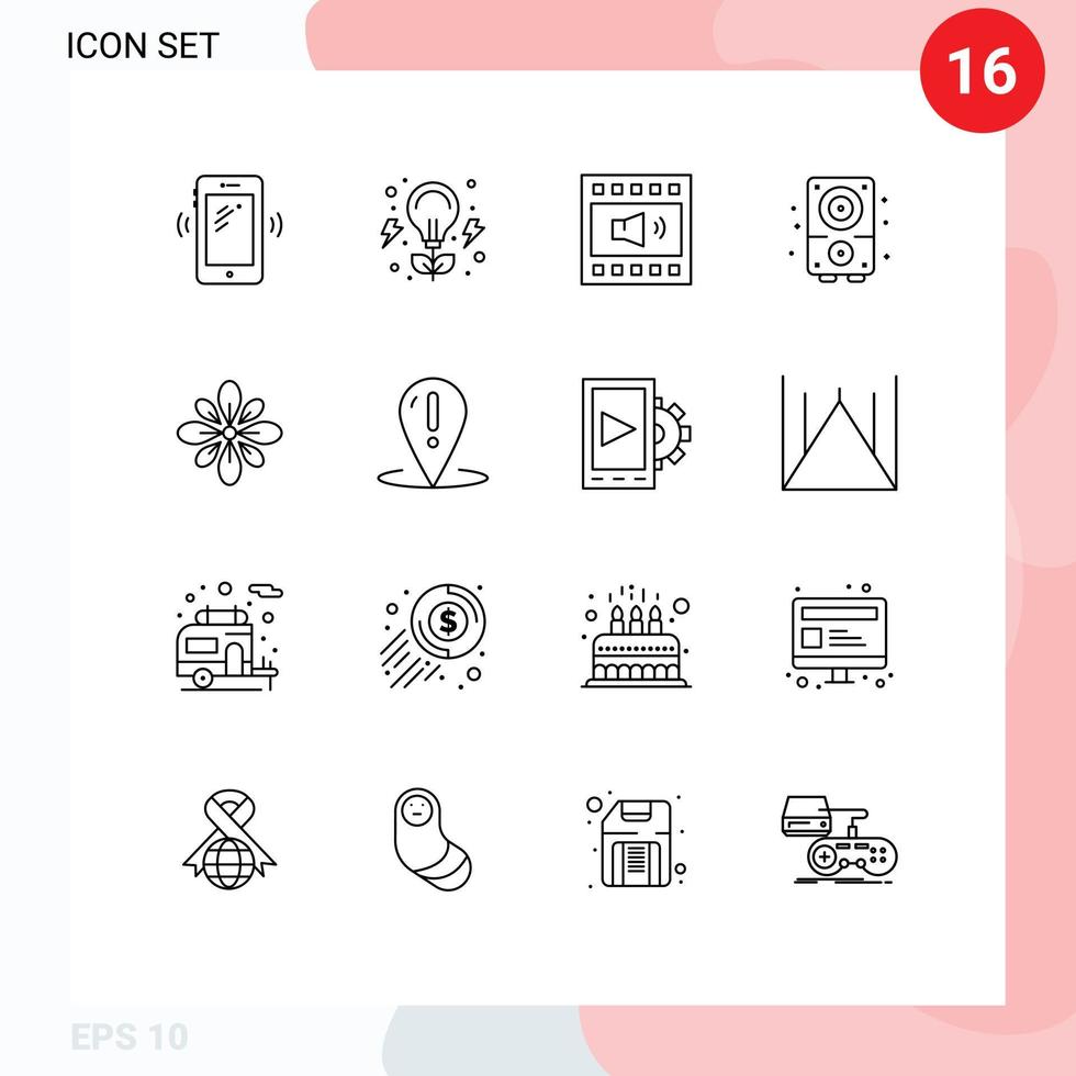 grupo de 16 contornos modernos definidos para elementos de design de vetores editáveis de alto-falante de áudio de natureza multimídia de som
