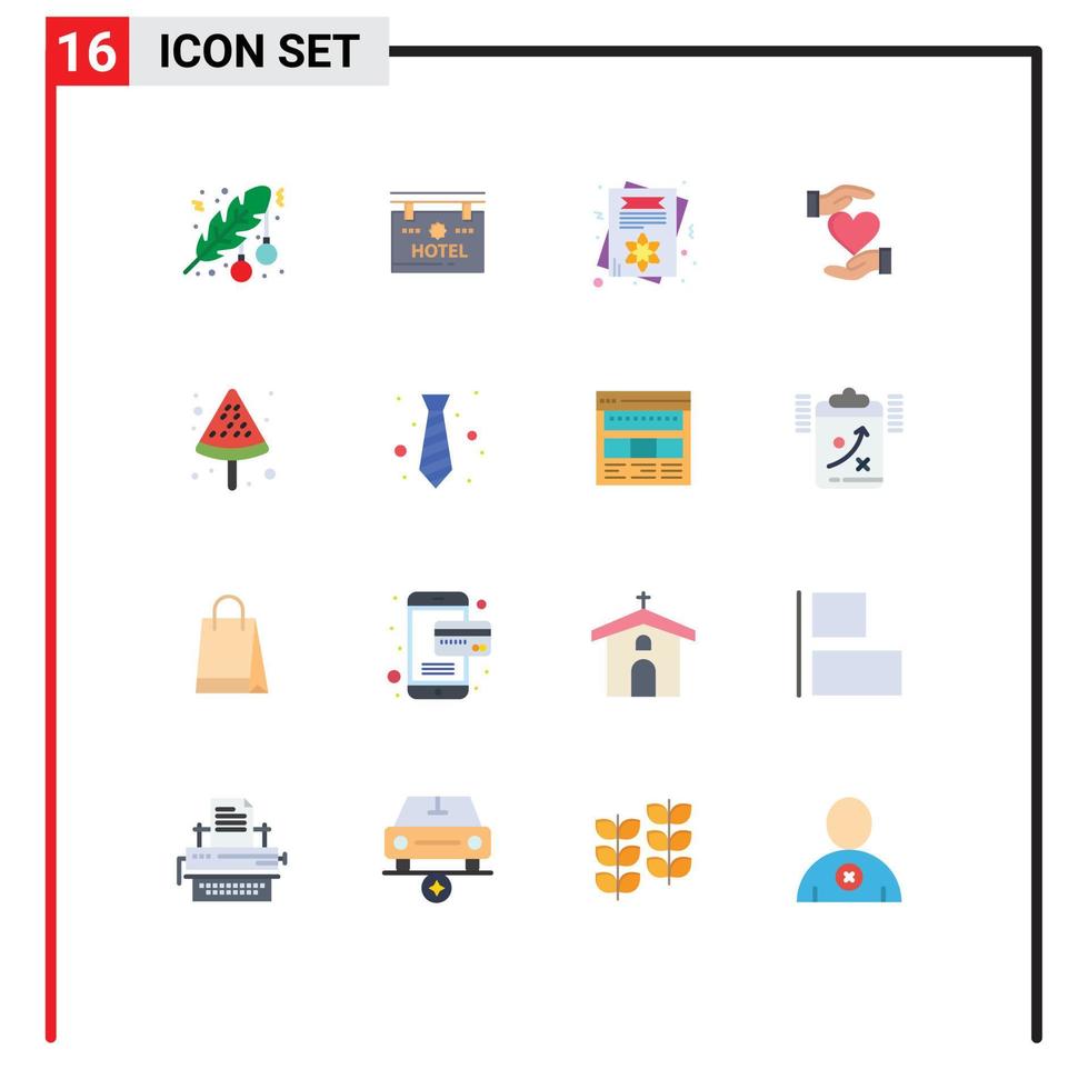 conjunto de pictogramas de 16 cores planas simples de localização de mão de amor oferece pacote editável de cartão de convite de elementos de design de vetores criativos