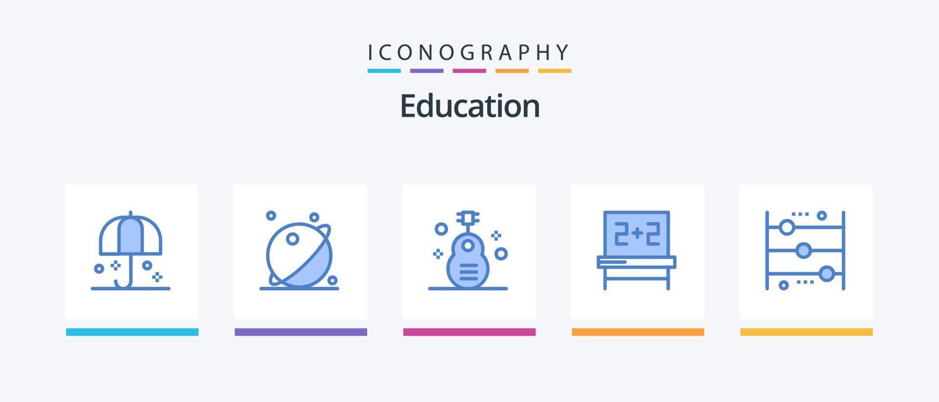 pacote de ícones de educação azul 5, incluindo estudos. quadro-negro. espaço. música. violão. design de ícones criativos vetor