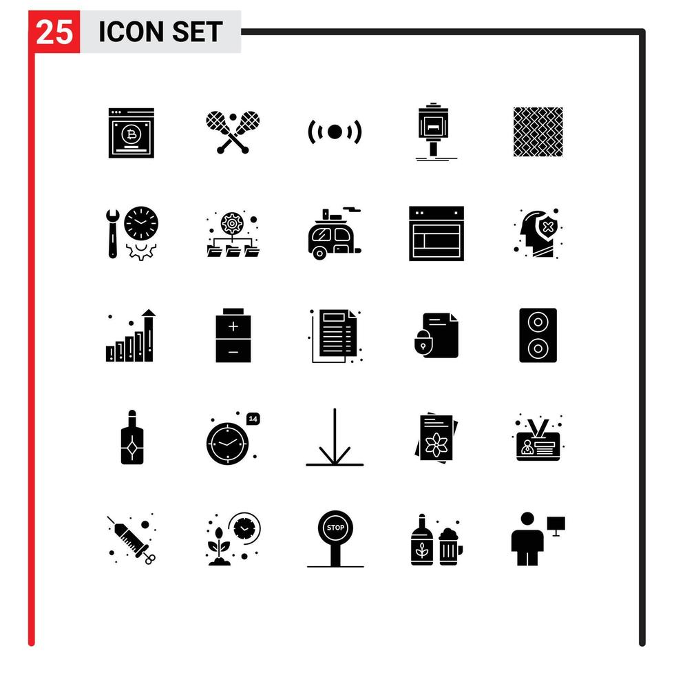 conjunto de glifos sólidos de interface móvel de 25 pictogramas de serviço de vale estacionamento básico ux elementos de design de vetores editáveis