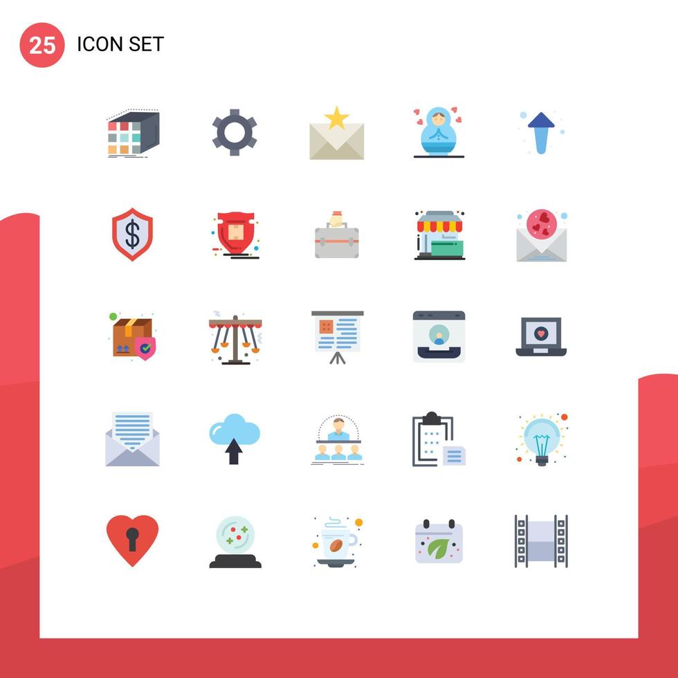 pacote de 25 sinais e símbolos modernos de cores planas para mídia de impressão na web, como elementos de design de vetores editáveis favoritos de bebê de interface de usuário de seta