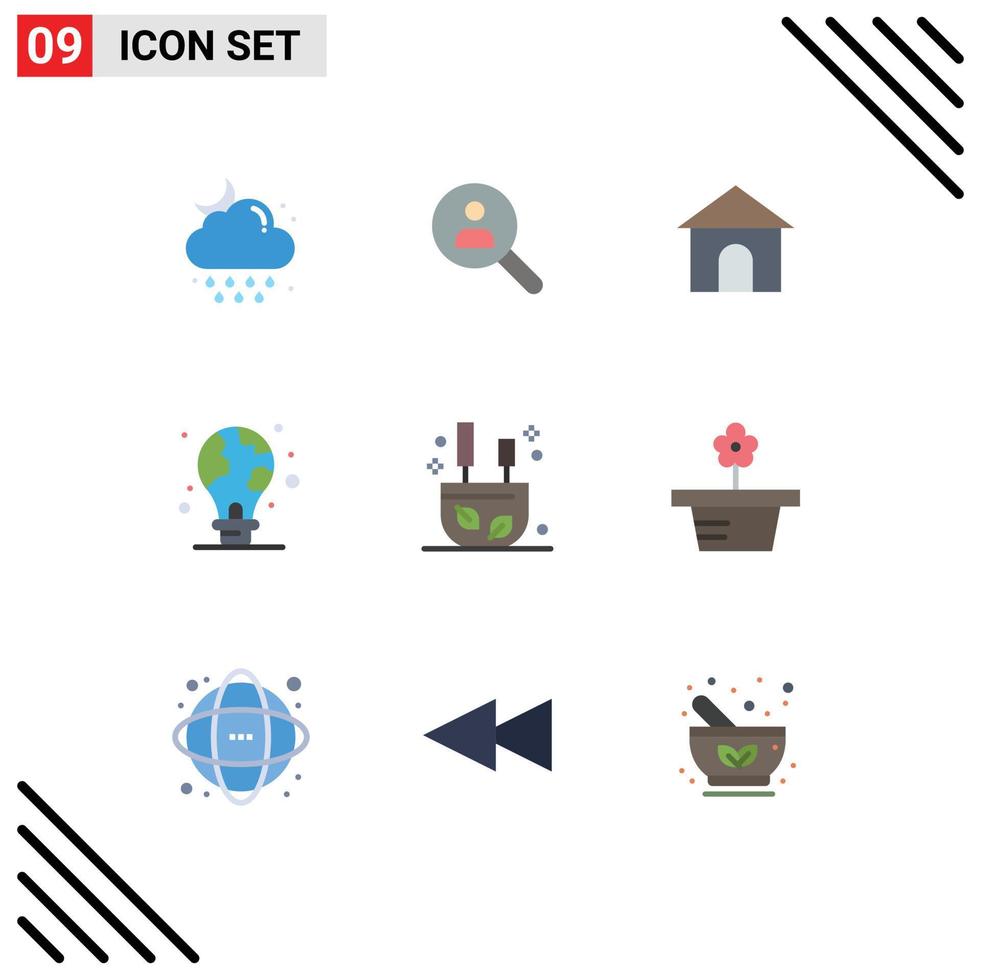 9 ícones criativos sinais modernos e símbolos de lâmpada verde pessoas proteção casa elementos de design vetoriais editáveis vetor