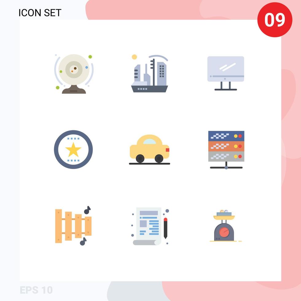 conjunto de cores planas de interface móvel de 9 pictogramas de elementos de design de vetores editáveis de dispositivo pc de cúpula de prêmio favorito
