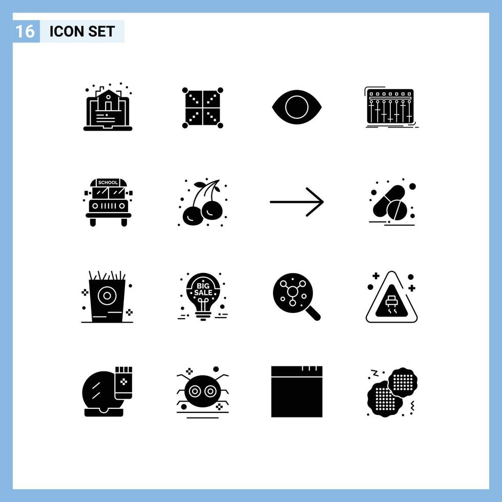 pacote de glifos sólidos de 16 símbolos universais de elementos de design de vetores editáveis da regra do mixer de estúdio dj vision