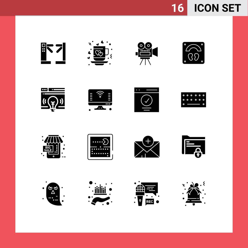 16 ícones criativos, sinais e símbolos modernos de esportes de interface, escala de amor, educação, elementos de design de vetores editáveis