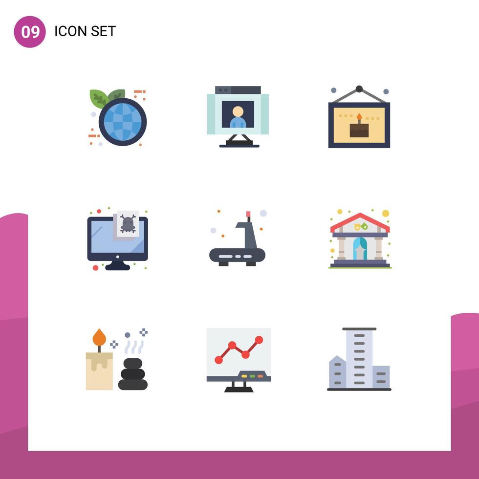 9 pacote de cores planas de interface de usuário de sinais e símbolos modernos de elementos de design de vetores editáveis de segurança de aniversário de vírus de academia