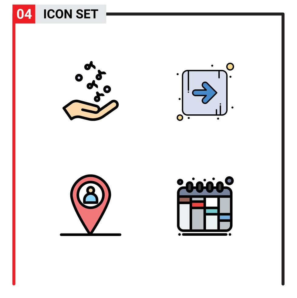 4 ícones criativos sinais modernos e símbolos de iteração de direção de rocha de mapa de punho elementos de design de vetores editáveis