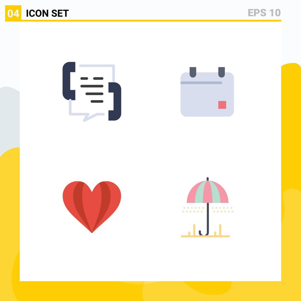 pacote de 4 ícones planos criativos de guarda-chuva de chamada ajuda a filmar elementos de design de vetores editáveis