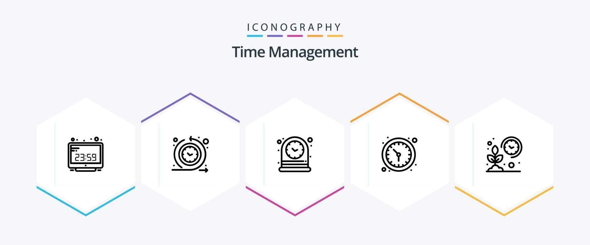 pacote de ícones de 25 linhas de gerenciamento de tempo, incluindo fazenda. ver. processo de tempo. Tempo. Assistir vetor