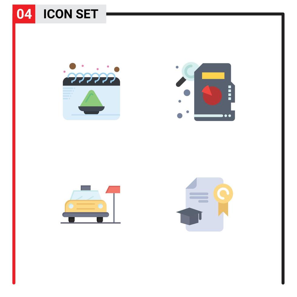 grupo de 4 ícones planos modernos definidos para elementos de design de vetor editável de educação de carro de festa de serviço de calendário