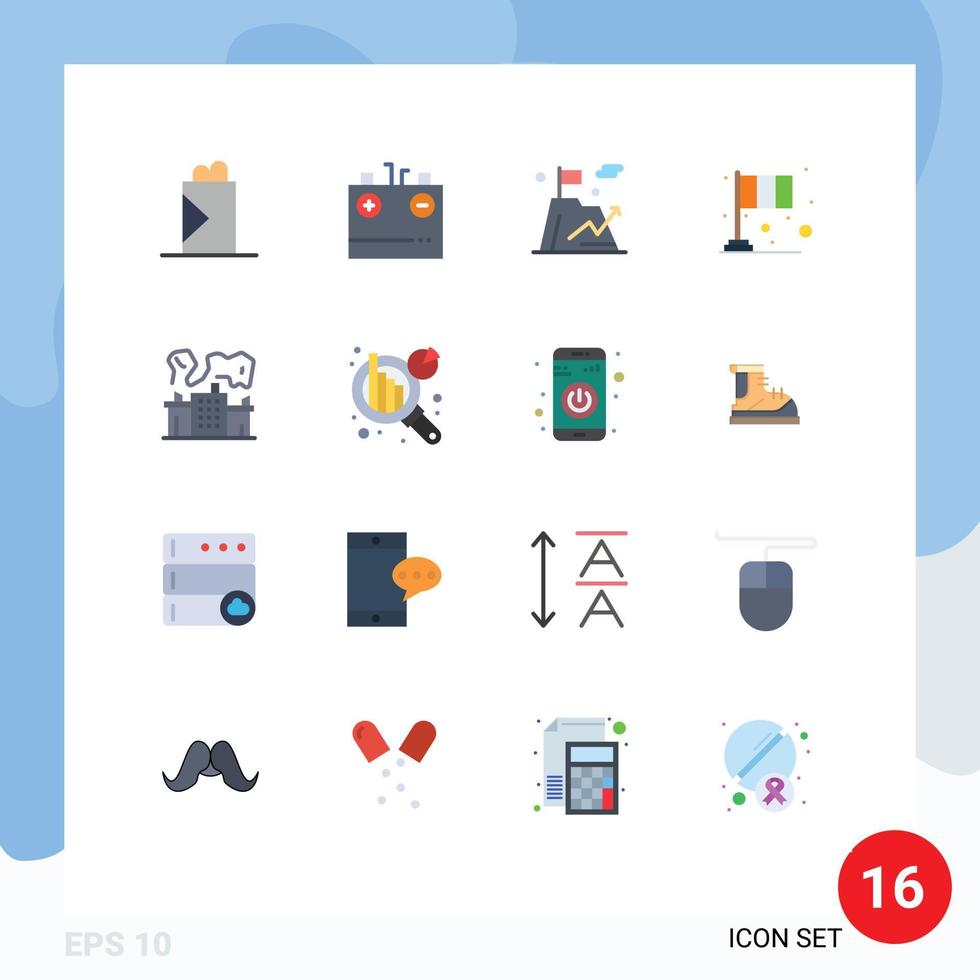 conjunto de cores planas de interface móvel de 16 pictogramas de pacote editável de dia da bandeira de negócios irlandeses de fábrica de elementos de design de vetores criativos