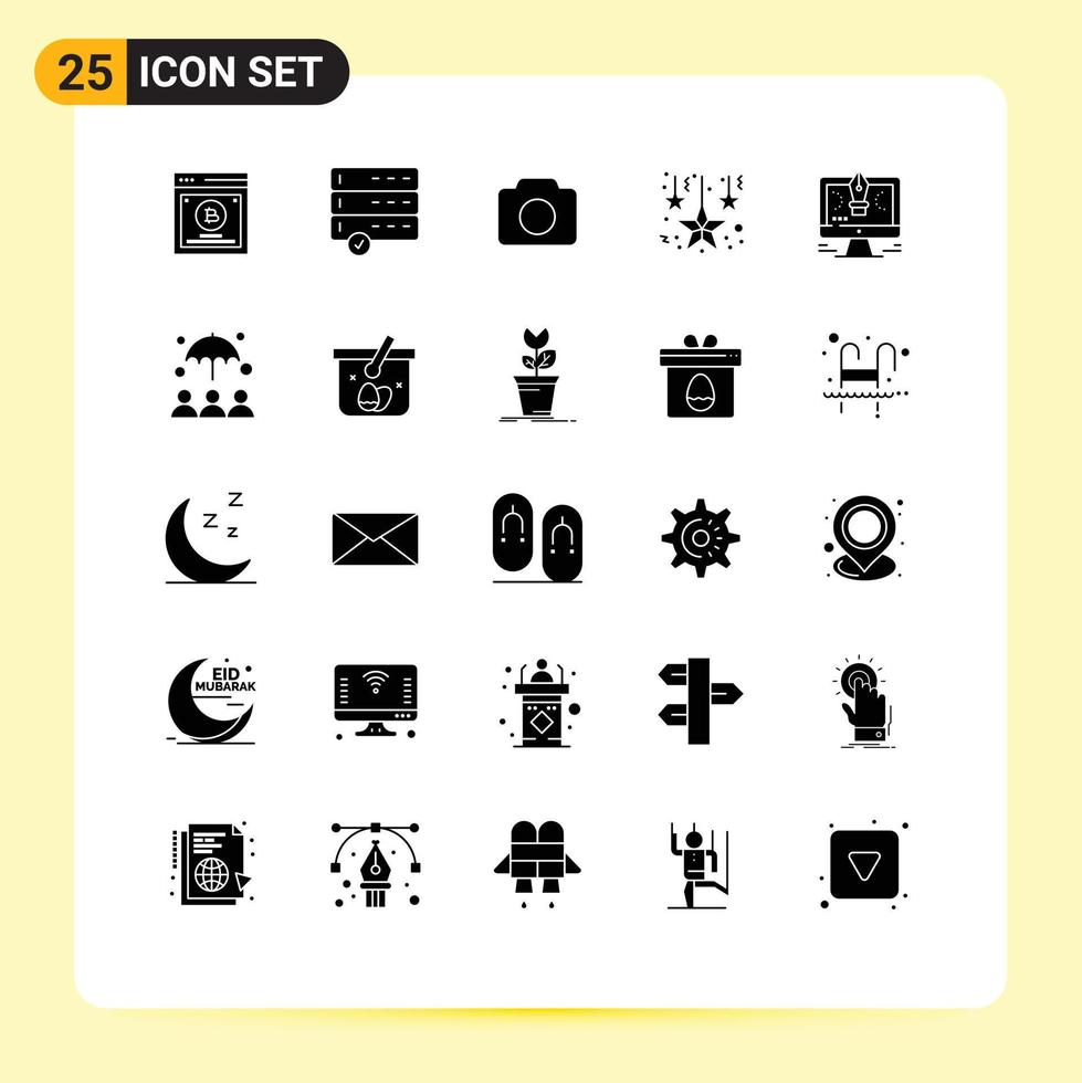 25 conceito de glifo sólido para sites móveis e software de aplicativos, desenho, imagem, caneta, decoração, elementos de design vetorial editáveis vetor