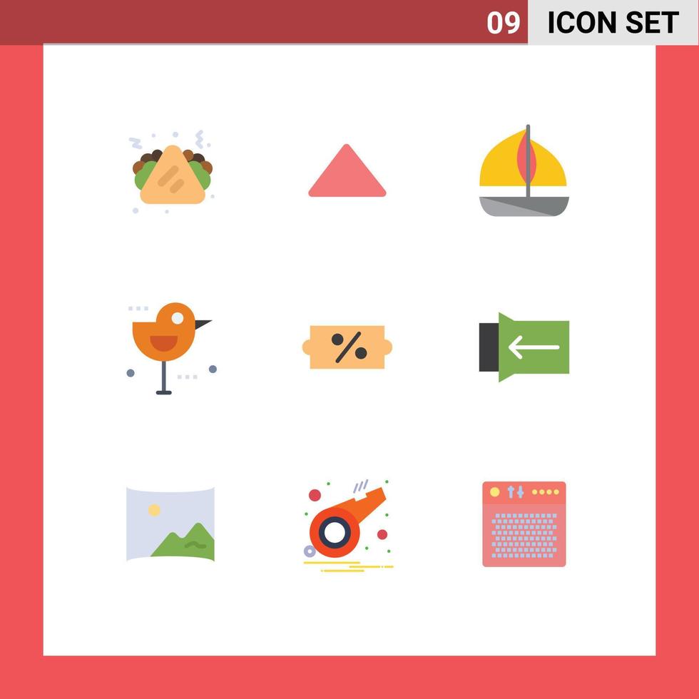 grupo de 9 sinais e símbolos de cores planas para venda, desconto, praia, pássaro, ação de graças, elementos de design vetorial editável vetor